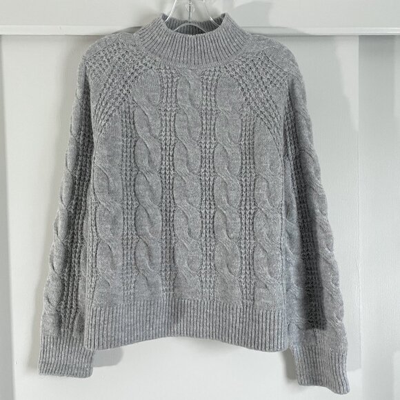 J. Crew Sweaters - J. Crew Womens Cable Knit Wool Blend Sweater Size M Mock Neck Gray